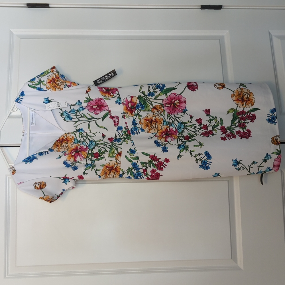 💕👗💕 New York & Company - FLORAL-PRINT SHORT-SLEEVE SPLIT-NECK SHEATH DRESS